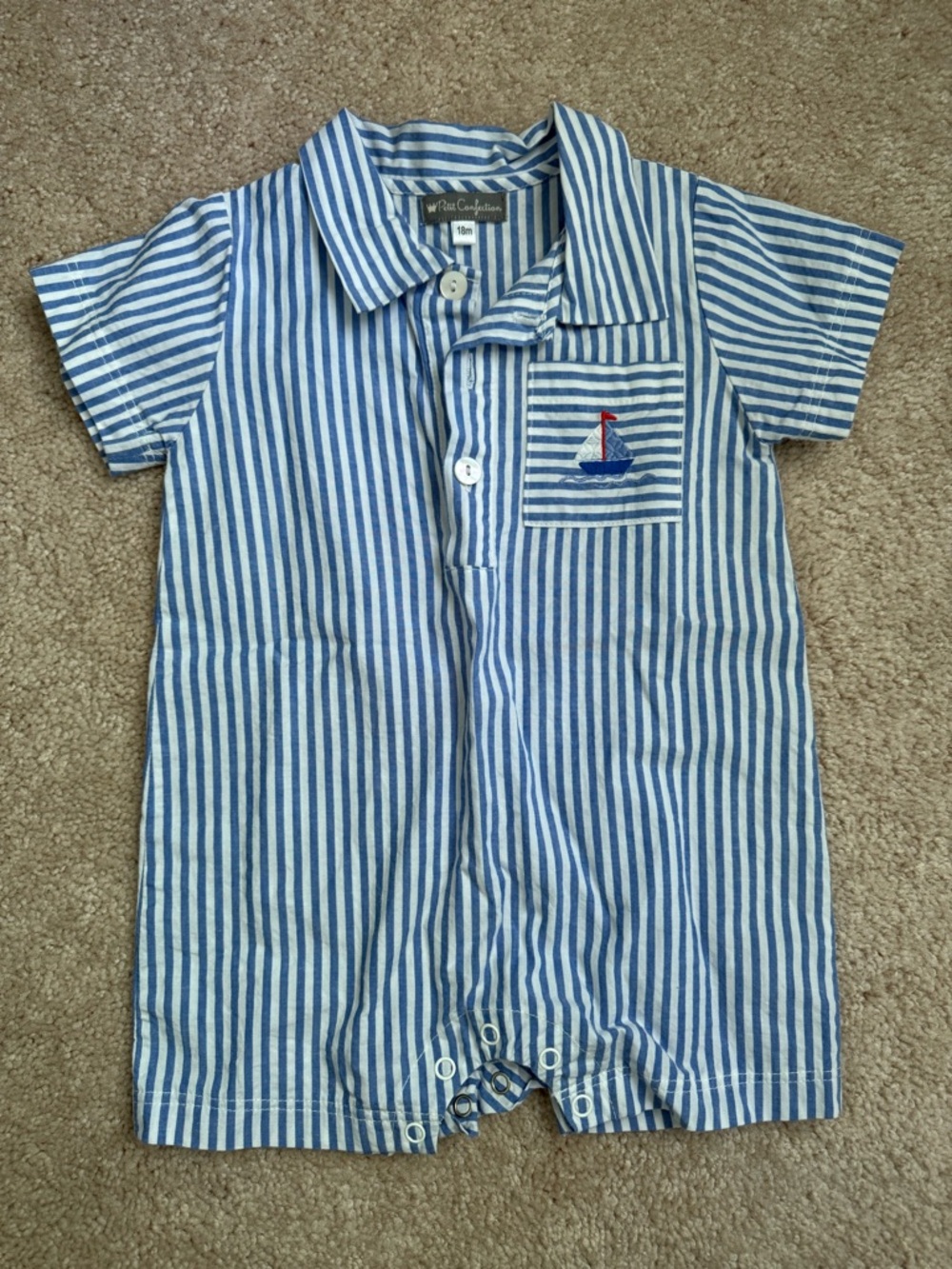 Blue & White Striped Baby One-Piece Bodysuit with Sailboat